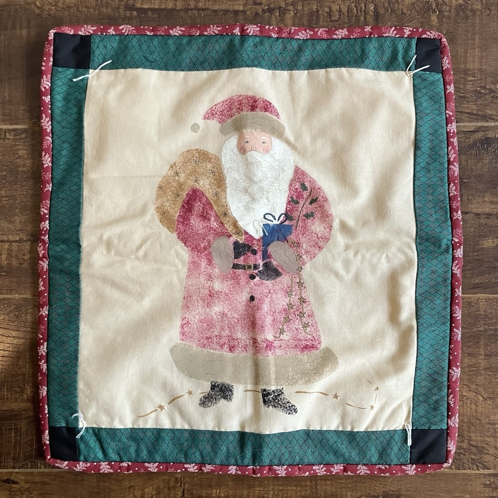 Vintage Primitive Santa Claus Quilted Wall Hanging Christmas Folk Art Handmade